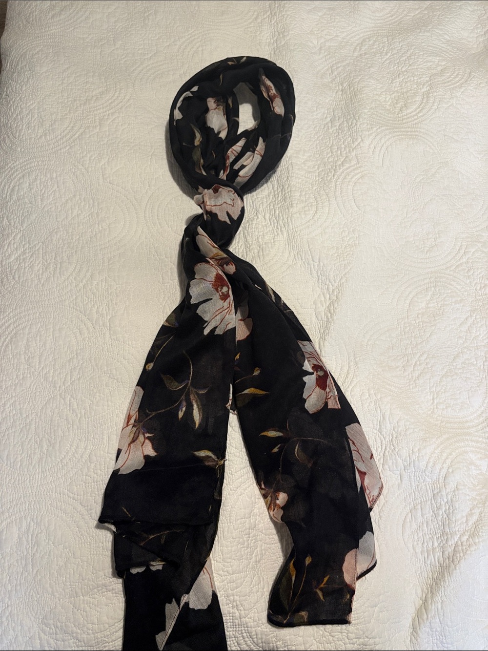 Black Floral Lightweight Scarf - Women's Accessory